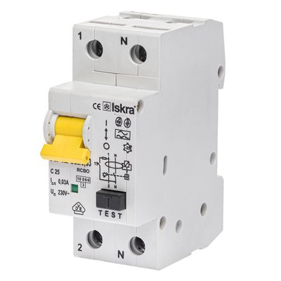 Диференційний вимикач ISKRA RFI2C25A 1P+N 25A A 30 mA DIN IP20 (786100606000) 786100606000 фото