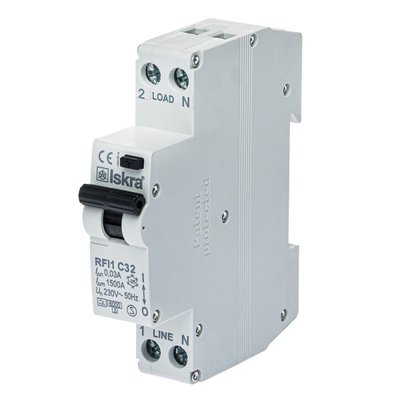 Диференційний вимикач 32A 1P+N A 30mA ISKRA RFI1C32A (786100923000) 786100923000 фото