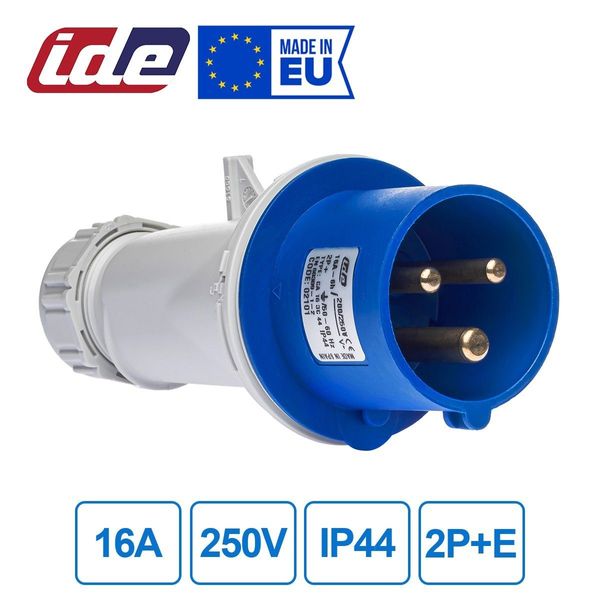 Вилка кабельна 16A 250В 2P+E IP44 IDE Синій (2101) 02101 фото