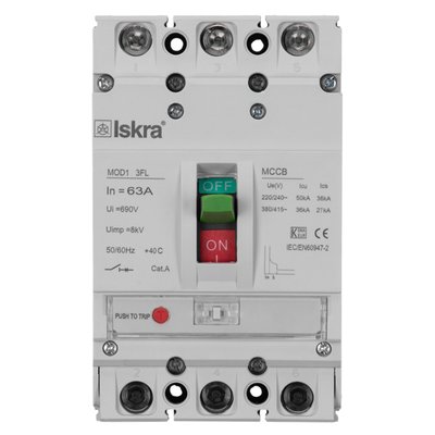 Автоматичний вимикач ISKRA 63А 36кА з фіксованим розчіплювачем MOD1 3FL 63A (786103541000) 786103541000 фото