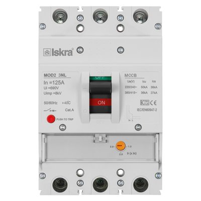 Автоматичний вимикач ISKRA 125А 36кА з регульованим розчіплювачем MOD2 3NL 125A (786104100000) 786104100000 фото