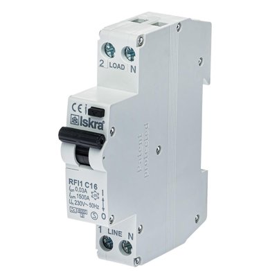 Диференційний вимикач 16A 1P+N A 30mA ISKRA RFI1C16A (786100920000) 786100920000 фото