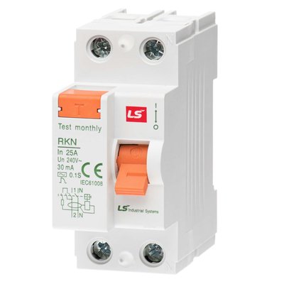 Пристрій захисного відключення LS Electric RKN 2P 25А 6 кА, 30 мА АС (062202998B) 062202998B фото