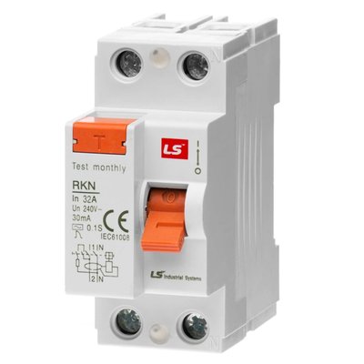Пристрій захисного відключення LS Electric RKN 2P 32А 6 кА, 30 мА АС (062203028B) 062203028B фото