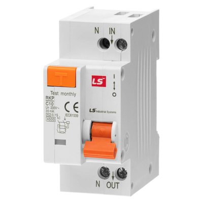 Диференційний вимикач LS Electric RKP 1P+N C10A 30mA АС (062203728B) 062203728B фото