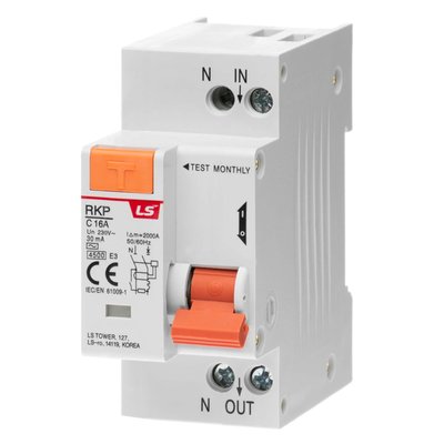 Диференційний вимикач LS Electric RKP 1P+N С16А 30 мА АС (062203768B) 062203768B фото